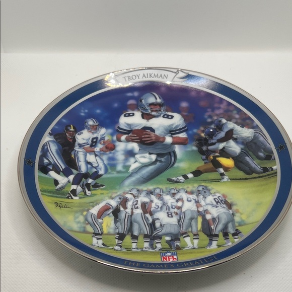 The Bradford Exchange Troy Aikman NFL Plate - Blue and Green - Picture 1 of 5